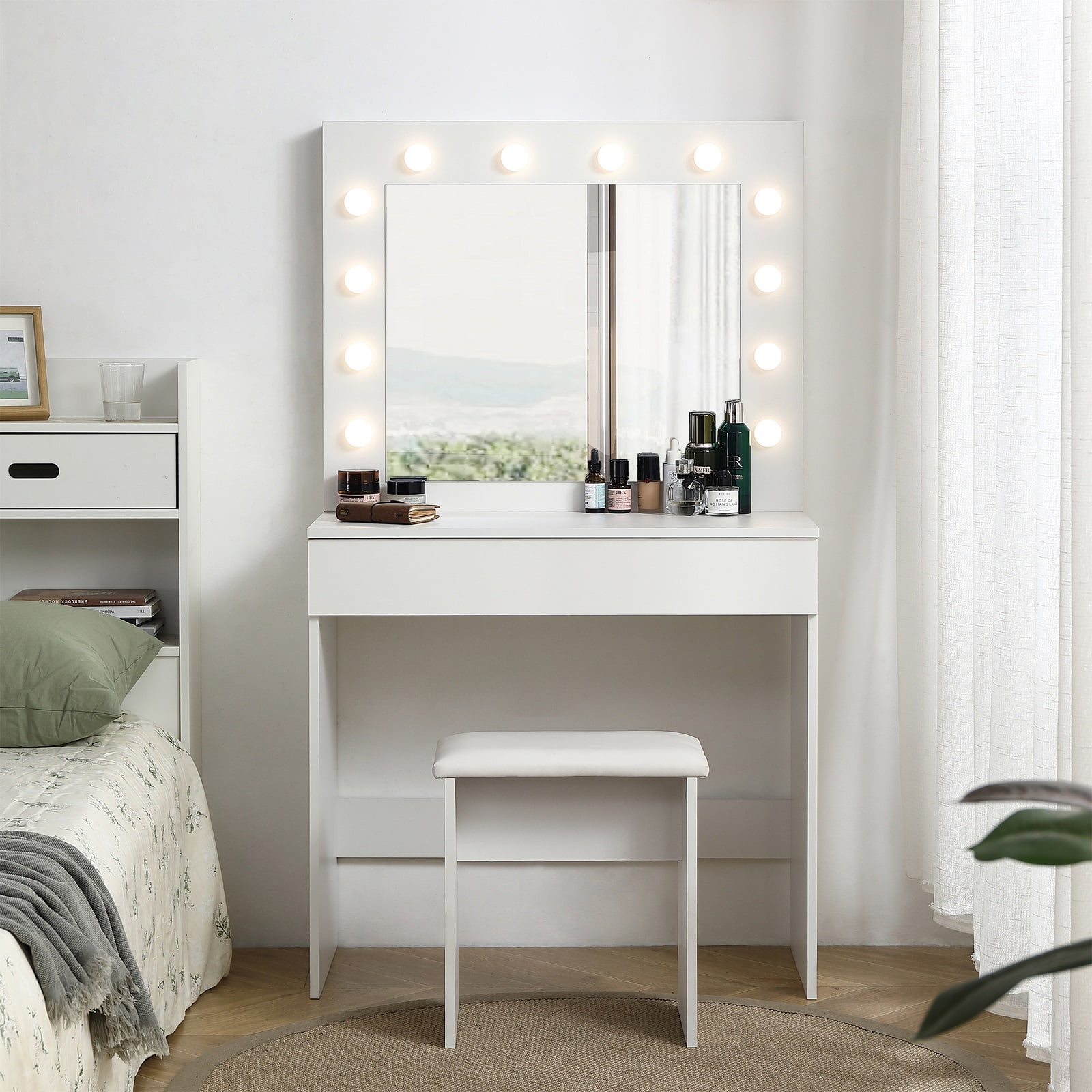 Smuxee Modern 1 Drawer Vanity Set with Mirror and Lights,Small Makeup ...