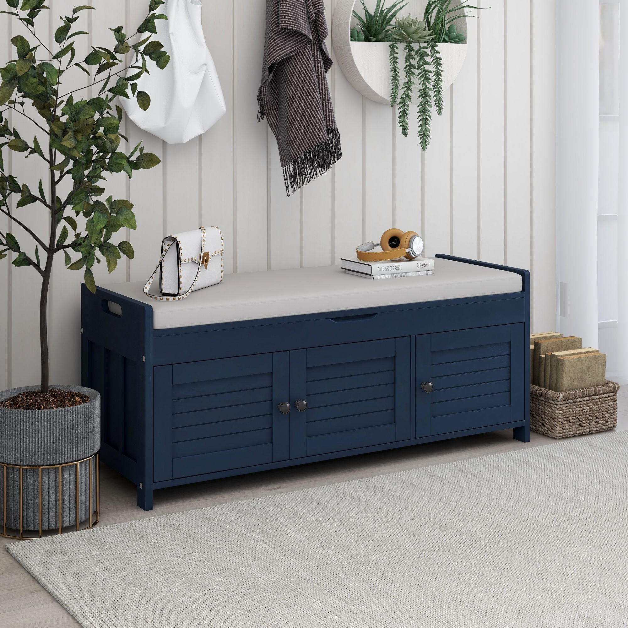 Smuxee Modern 43.5''L Storage Bench for Bedroom,2 Storage Places,3