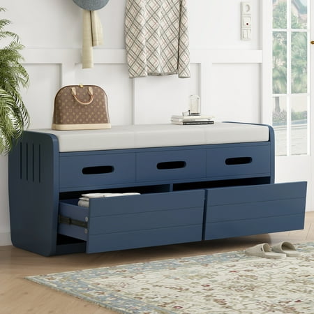 Smuxee Modern Bench with Storage Drawer,Bedroom Storage Cabinet Seating,Blue