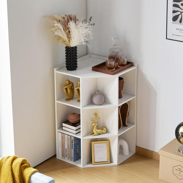 Smuxee Corner Shelf with 9 Cube Storage and USB Charging, Living Room
