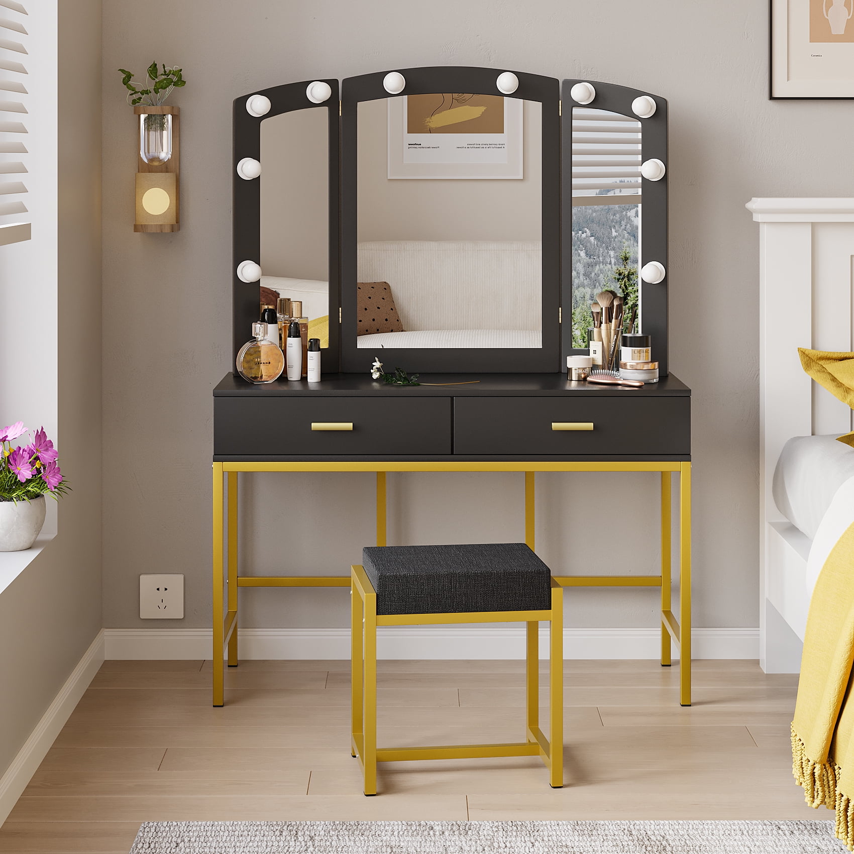 Brown Dressing Table with Mirror and storage - Beds & Wardrobes - 1762864957