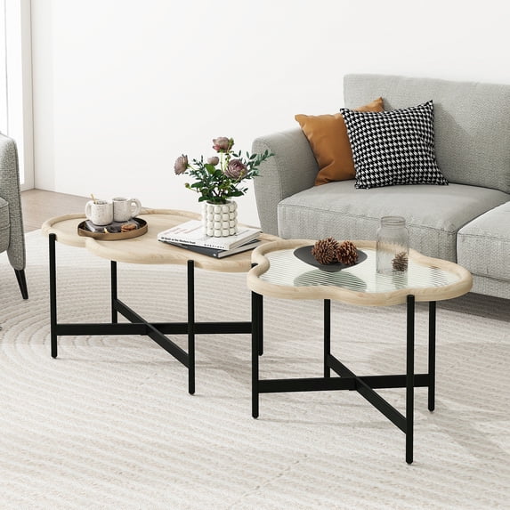Smuxee Modern Glass Cloud Coffee Table Set of 2 Stacking Table for Living Room