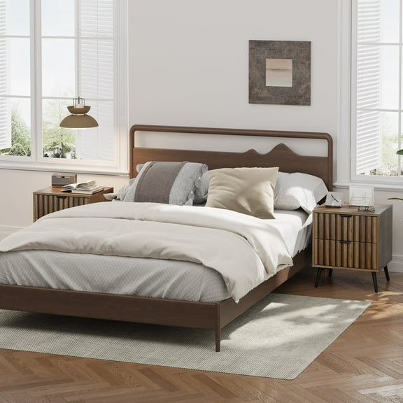 Smuxee Modern Nightstand Set of 2 for Bedroom with Fluted Drawer,2 Drawer End Tables for Living Room