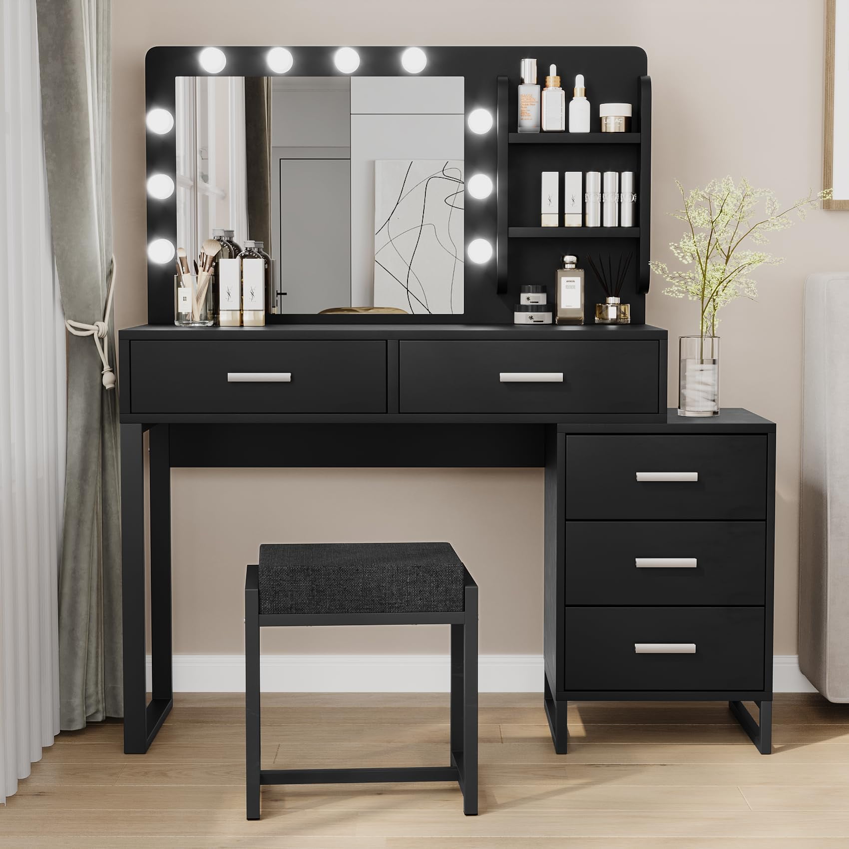 Smuxee Modern Dressing Table Set 10 LED Lights and 3pcs Mirror 2