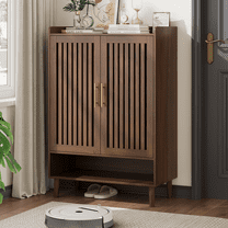 Smuxee Retro Shoe Storage Cabinet with 2 Door,Entryway Freestanding Wood Shoe Organizer for Shoes,Heels, Boots, Slippers,Walnut 31.5"W
