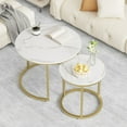 thumbnail image 1 of Smuxee Modern Minimalist Glass Coffee Table Set, Wooden End Table with Marble Pattern for Living Room, 1 of 9