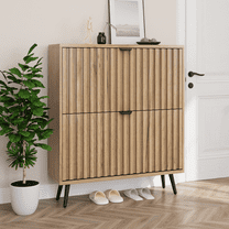 Smuxee Shoe Storage Cabinet for Entryway with 2 Flip Drawers Natural Wood 31.5''W Freestanding Wood Hidden Shoe Organizer with Legs for Heels, Boots, Slippers