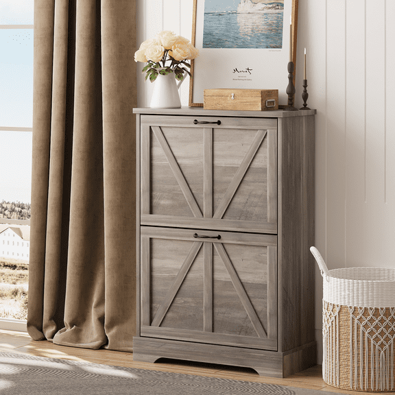 Smuxee Shoe Storage Cabinet Rack Organizer with 2 Flip Drawers,Shoe Rack for Entryway,Gray