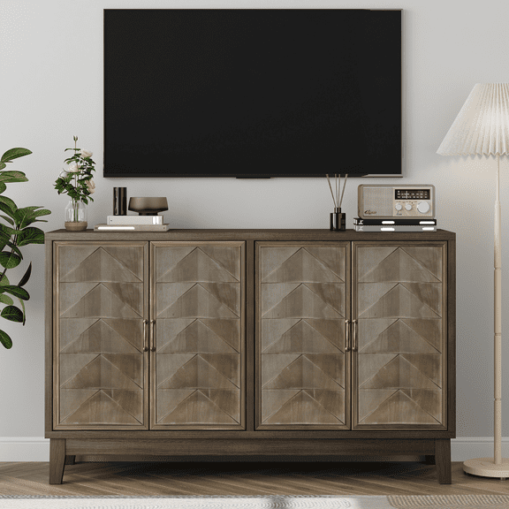 Smuxee Sideboard Cabinet with 4 Doors and Adjustable Shelves, Kitchen Sideboards and Buffets,Brown