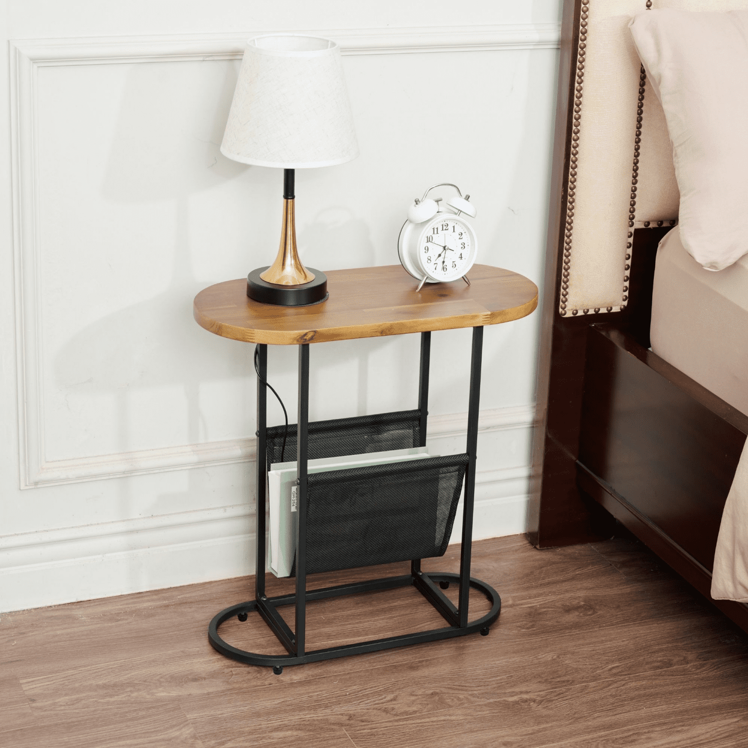 Smuxee Simple Wood Oval End Table with Magazines Storage Space, Side