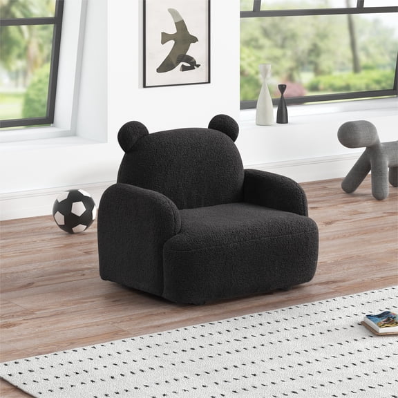 Smuxee Toddler Couches and Sofas Cover Velvet Finish,Bear-Shaped Kids Sofa,Black
