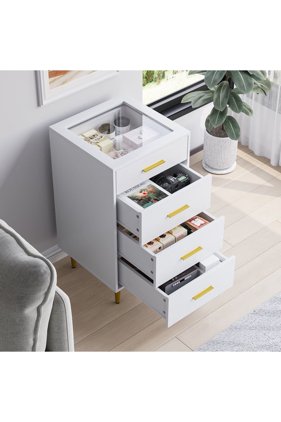 White Dressers Chest of Drawers for Bedroom with 4 Drawer,Tall Wood Storage Dresser,Adult