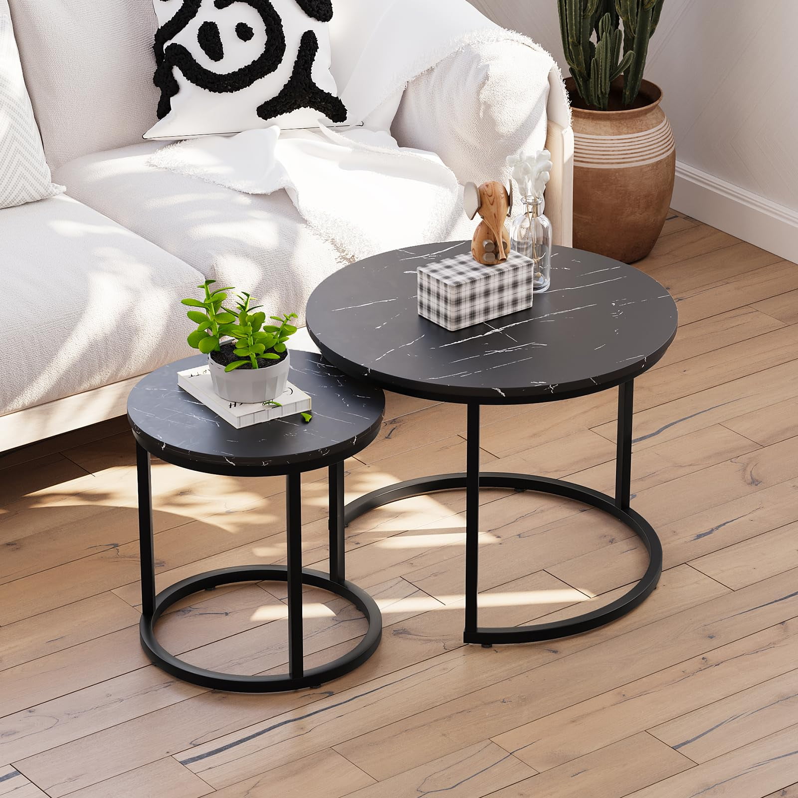 Williamspace Black Coffee Table 3 Pieces End Table With Gold Rim Bottom ...