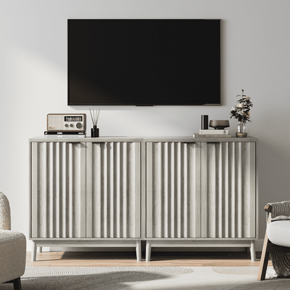 Smuxee Wood Sideboard with Adjustable Shelf,Living Room Storage Cabinets Buffet Cabinet,Gray