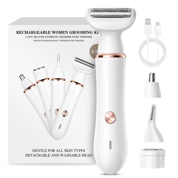 JTF Smyeviva Electric Razor for Women 4 in 1 Electric Bikini Trimmer Rechargeable Portable Shaver for Women White