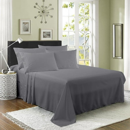 Smyrna 6 Piece Queen Luxury Rayon Made from Bamboo Sheets Set, Deep Pockets, Bamboo Derived Rayon, Moisture Wicking, Softer Than Cotton | 1 Fitted Sheet, 1 Flat Sheet, 4 Pillowcases - Gray