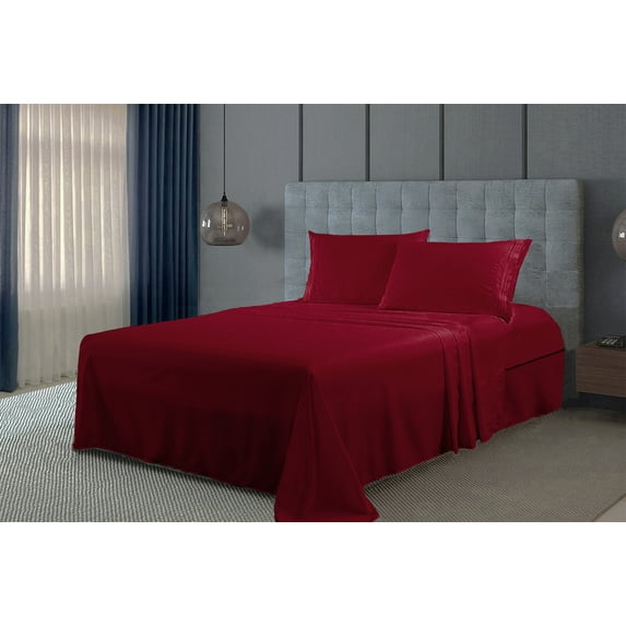 Smyrna King/California King Size Bamboo Derived Rayon Sheets Set, Deep Pockets, Softer Than Cotton, Luxury Sheet Set, Moisture Wicking, No Fading, High Quality, King/California King Size, Burgundy