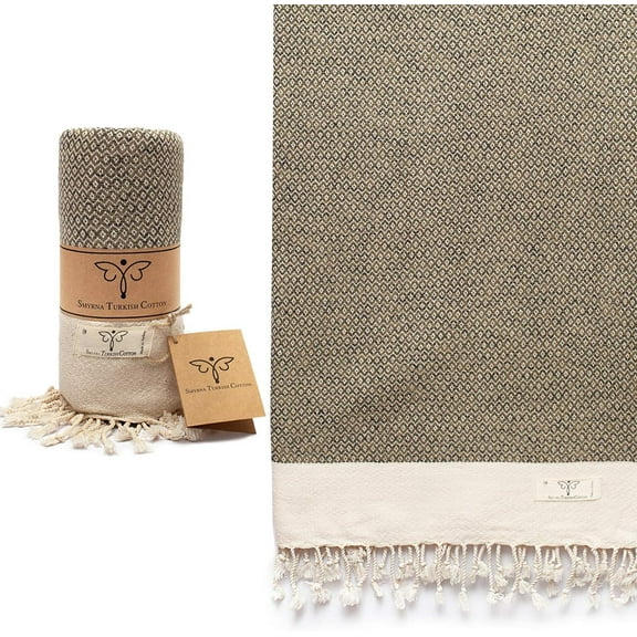 SMYRNA TURKISH COTTON Original Series Turkish Beach Towel Oversized, 37x71 inch, Extra Large Quick Dry Sand Free Beach Blanket, Lightweight Cotton Pool, Spa, Travel, Gym, Adult Bath Towel, Sand