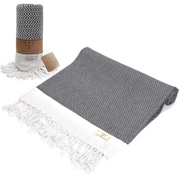Smyrna Original Turkish Beach Towel  100% Genuine Cotton, Prewashed, 37 x 71 Inches  Peshtemal and Turkish Bath Towel for SPA, Beach, Pool, Gym and Bathroom Black