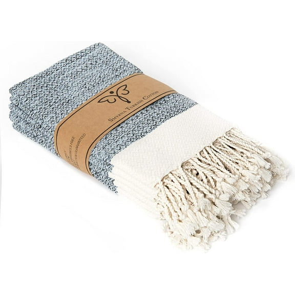 Smyrna Turkish Collection 18"x18" Prewashed Ultra Soft Cotton Napkins Light Blue Stripes, 6 Count