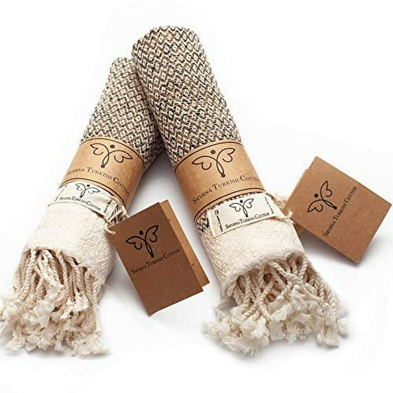 Smyrna Original Turkish Hand Towels | 100% Cotton, Prewashed, 16 x 40 Inches | Decorative Bathroom Peshtemal Towel for Hand, Face, Hair, Gym, Yoga, Tea, Dishcloth, Kitchen and Bath (Latte)
