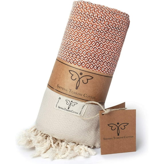 Smyrna Original Turkish Throw Blanket 100% Cotton, 50 x 60 Inches Vintage Decorative Boho Throw Blankets for Couch, Sofa, Bed, Farmhouse and Home Decor Lightweight and Super Soft Orange