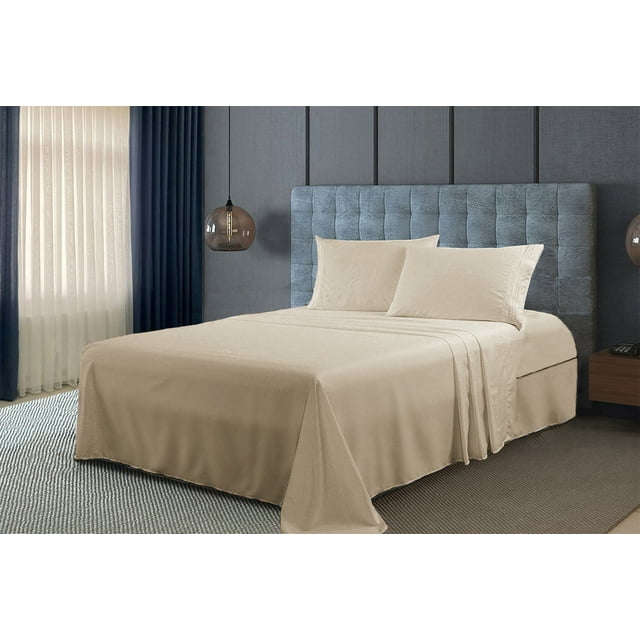 Smyrna Queen Size Bamboo Derived Rayon Sheets Set, Deep Pockets, Softer Than Cotton, Luxury Sheet Set, Moisture Wicking, No Fading, High Quality, Queen Size, Beige