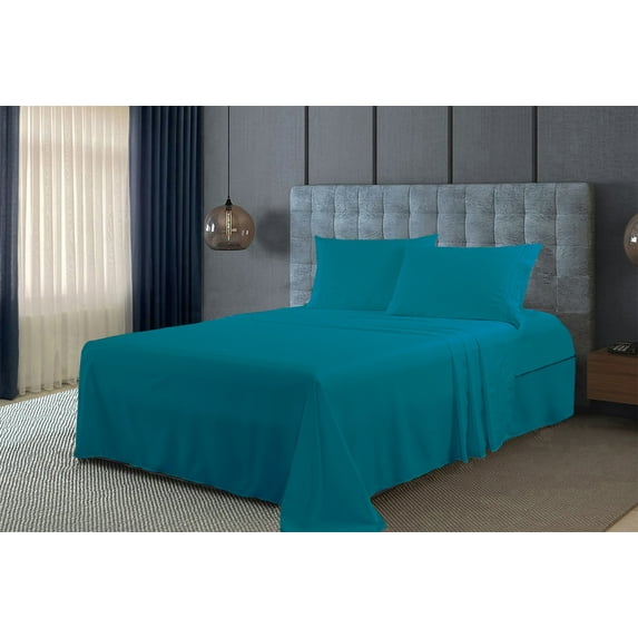 Smyrna Split King Size Bamboo Derived Rayon Sheets Set, Deep Pockets, Softer Than Cotton, Luxury Sheet Set, Moisture Wicking, No Fading, High Quality, Split King Size, Teal