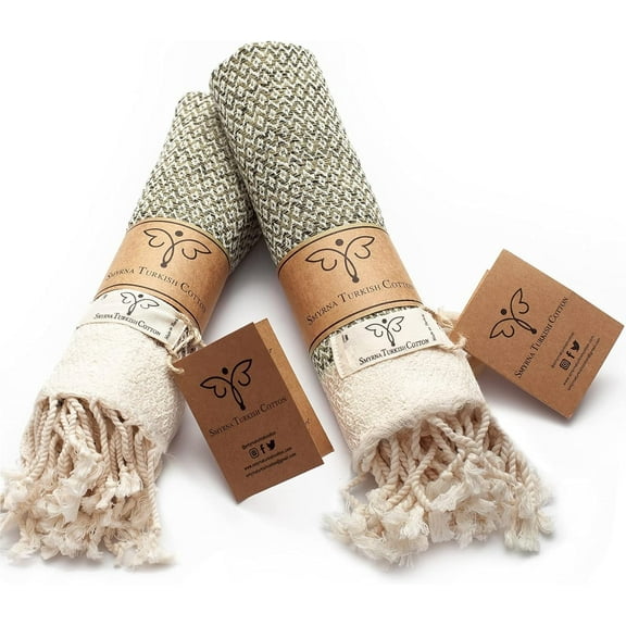 Smyrna Vintage Cotton Towels & Washcloths, Army Green, 2 COount