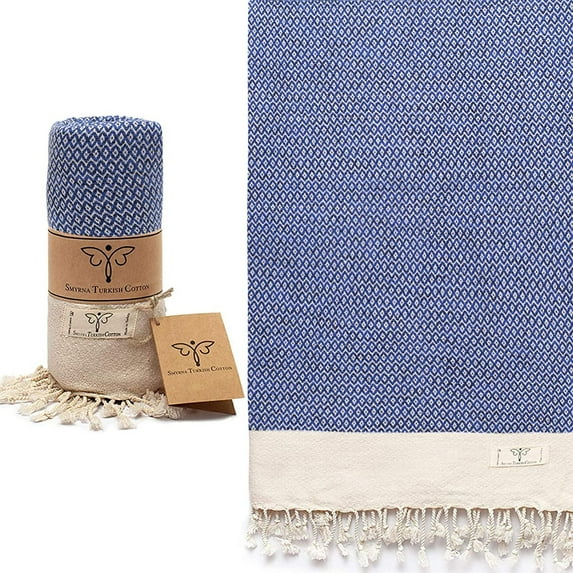 Smyrna Vintage Series Original Turkish Beach Towel 100% Cotton, Prewashed, 37 x 71 Inches Turkish Bath Towel for SPA, Beach, Pool, Gym and Bathroom Azure