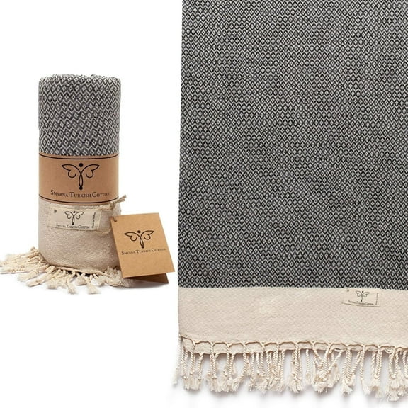 Smyrna Vintage Series Original Turkish Beach Towel  100% Cotton, Prewashed, 37 x 71 Inches  Turkish Bath Towel for SPA, Beach, Pool, Gym and Bathroom Dark Gray