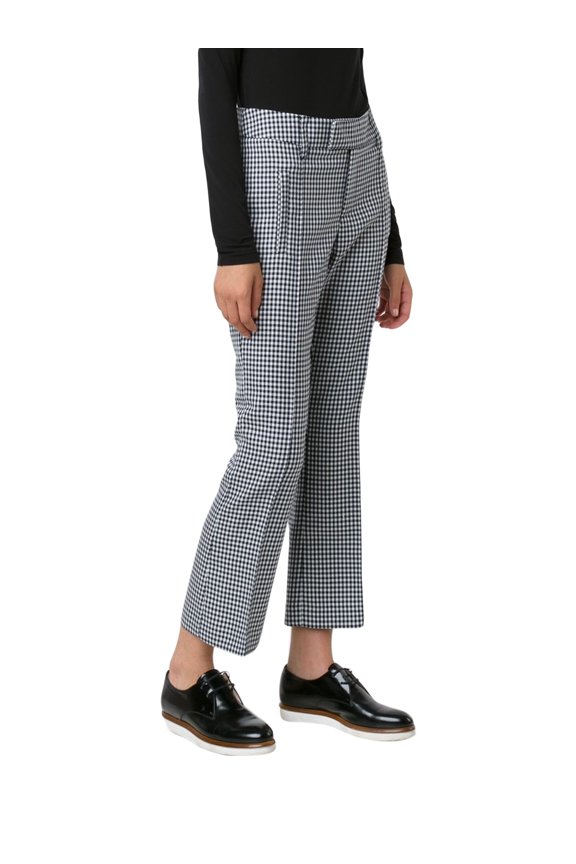 Navy Check Wool Blend Crop Flare Trousers (2)
