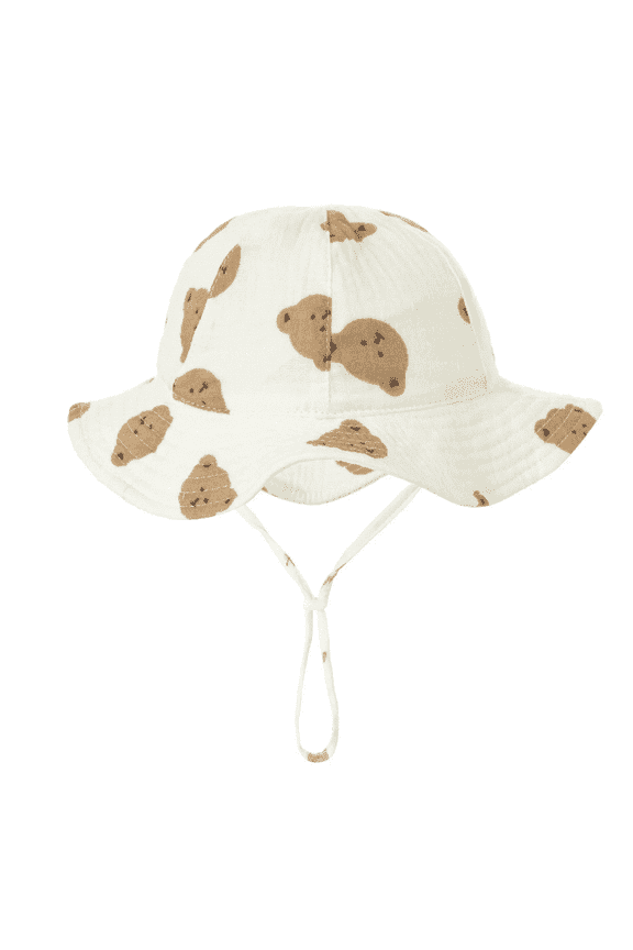 Baby Adjustable Bucket Hat Breathable Muslin Cotton Sun Hat Wide Brim Sun Protection Bucket Cute Unisex Baby Boys Girls 0-5 Years Bear