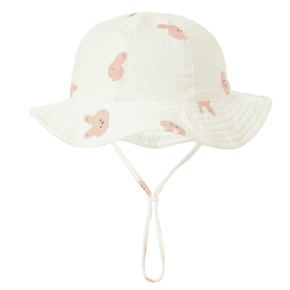 SnD Plus Baby Adjustable Bucket Hat Breathable Muslin Cotton Sun Hat Wide Brim Sun Protection Bucket Cute Unisex Baby Boys Girls 0-5 Years Rabbit