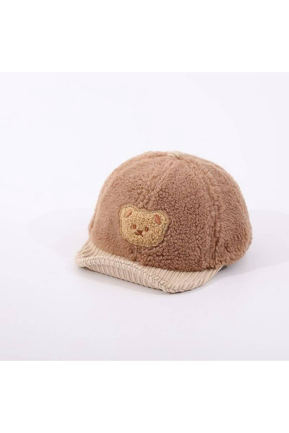 Baby Peaked Baseball Cap Fluffy Bear Infant Newborn Sun Hat Lovely Bear Hat Boy Girl Kids Toddler - Dark Brown