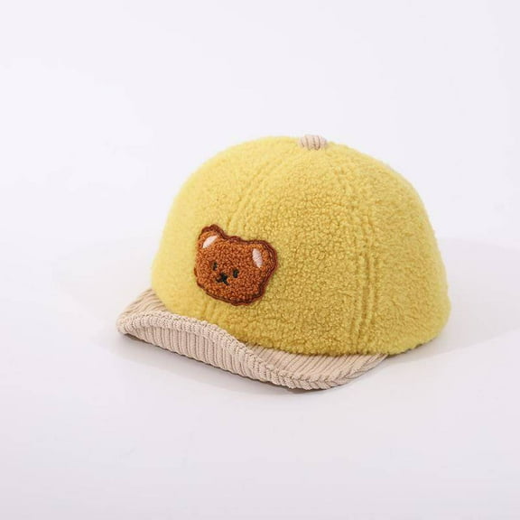 SnD Plus Baby Peaked Baseball Cap Fluffy Bear Infant Newborn Sun Hat Lovely Bear Hat Boy Girl Kids Toddler - Yellow
