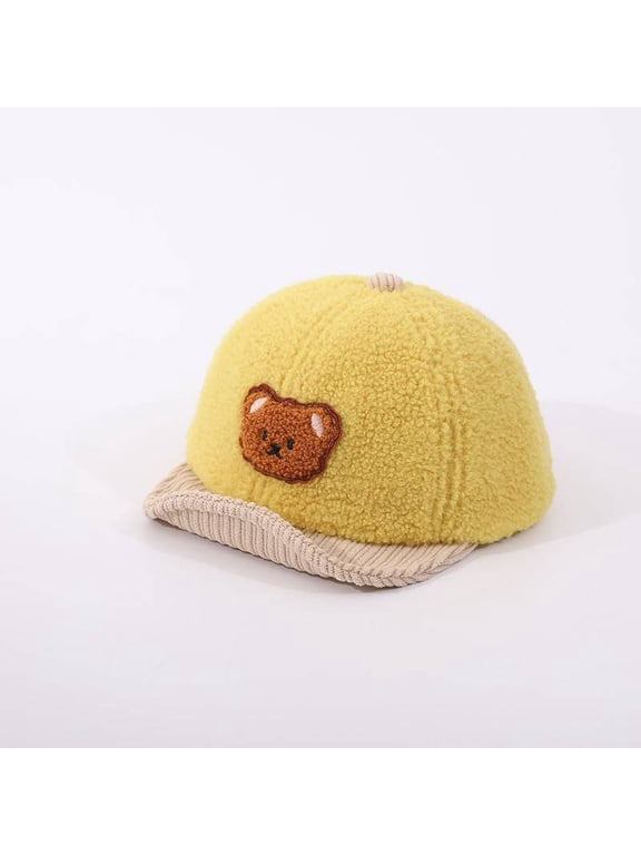 Baby Peaked Baseball Cap Fluffy Bear Infant Newborn Sun Hat Lovely Bear Hat Boy Girl Kids Toddler - Yellow