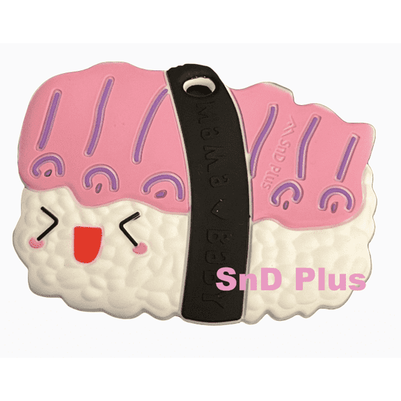SnD Plus Textured Baby Teether Silicone Baby Teething BPA Free Cute Fun Toys Soothing Teeth Relief for Newborn Infants Babies Boy Girl Durable Smart Teether 3 to 24 Months Tuna Sushi Pink