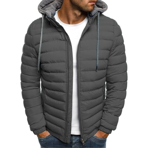 SnZhen SnZhen 2025 Men's Cotton-padded Jackets Fashion Solid Color Outdoors Casual Warm Winter Hooded Dowm Jacket for Men Gray XXXL