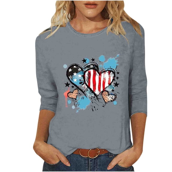 SnZhen 3/4 Length Sleeve Womens Tops Women's Fashion Printed T-shirt 3/4 Sleeves Blouse Round Neck Casual Tops