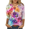 thumbnail image 1 of SnZhen 3/4 Length Sleeve Womens Tops Women's Fashion Printed T-shirt 3/4 Sleeves Blouse Round Neck Casual Tops, 1 of 5