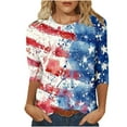 thumbnail image 1 of SnZhen 3/4 Length Sleeve Womens Tops Women's Fashionable Independence Day Prints Printed Round Neck Three-quarter Sleeve 3/4 Sleeve T-Shirt Top, 1 of 5