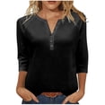 thumbnail image 1 of SnZhen 3/4 Sleeve Tops for Women Women's Solid Color Button V-neck Three Quarter Sleeve Raglan T-shirt Loose Top Black L, 1 of 5