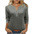thumbnail image 1 of SnZhen 3/4 Sleeve Tops for Women Women's Solid Color Button V-neck Three Quarter Sleeve Raglan T-shirt Loose Top Gray XXXL, 1 of 5