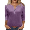 thumbnail image 1 of SnZhen 3/4 Sleeve Tops for Women Women's Solid Color Button V-neck Three Quarter Sleeve Raglan T-shirt Loose Top Purple M, 1 of 5