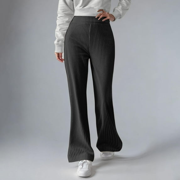 SnZhen Bell-bottom Sweatpants for Women Loose Women's Solid Color Casual Cotton Outdoor Loose Corduroy Casual Trouserst Pants Black M