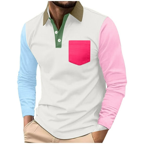 SnZhen Blouse for Men Men's Casual Long Sleeved Shirt With Lapel Button Up Pocket T-shirt Tops White L