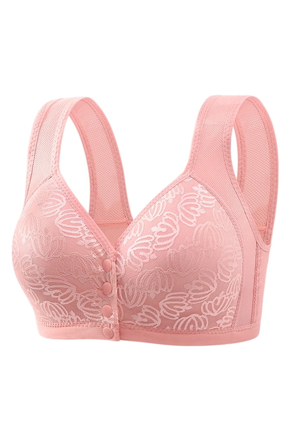 Bras With Button Down Front And Tummy Shield Women's Non Steel Ring Style Printed Gathered Middle Button Breathable Underwear Daily Bra