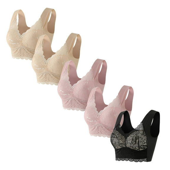 SnZhen Bras for Women no Underwire 5PC Fashion Woman's Lace Beauty Back Solid Strap Wrap Plus Size Bra Underwear