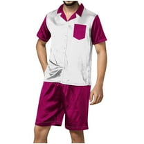 SnZhen Button up Shirt Men Casual Turndown Button Turndown Solid Short Sleeve Blouse And Pants Set